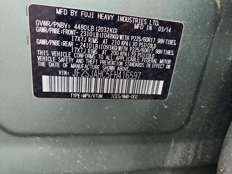 Продаж на аукціоні авто 2015 Subaru Forester, vin: JF2SJAHC5FH416597, номер лоту: 58613096