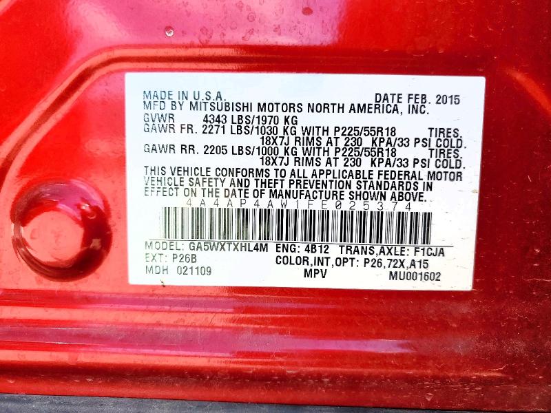 Auction sale of the 2015 Mitsubishi Outlander Sport, vin: 4A4AP4AW1FE025374, lot number: 58700316