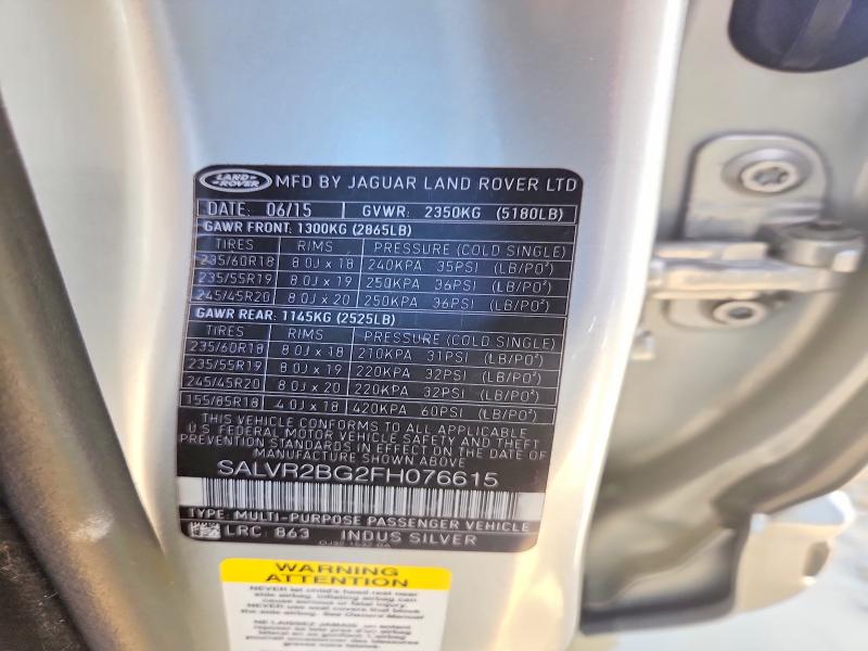 56736086 :رقم المزاد ، SALVR2BG2FH076615 vin ، 2015 Land Rover Range Rover Evoque مزاد بيع