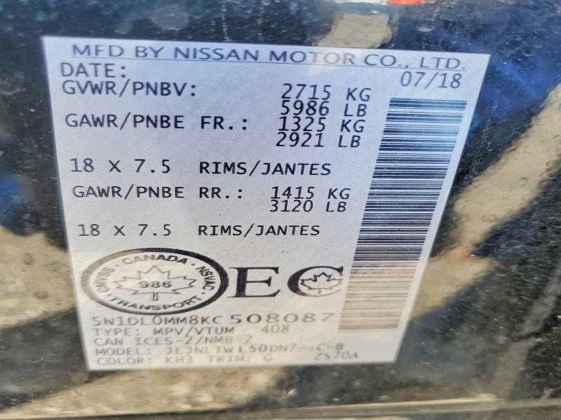 Aukcja sprzedaży 2019 Infiniti Qx60, vin: 5N1DL0MM8KC508087, numer aukcji: 57843036