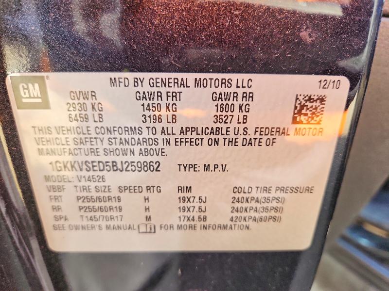 2011 Gmc Acadia მანქანა იყიდება აუქციონზე, vin: 1GKKVSED5BJ259862, აუქციონის ნომერი: 56452486
