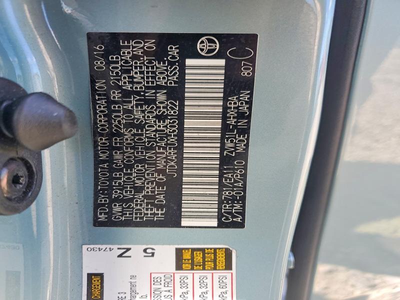 Aukcja sprzedaży 2017 Toyota Prius, vin: JTDKARFUXH3031822, numer aukcji: 57496706