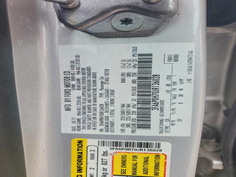 Продажа на аукционе авто 2018 Ford Fusion, vin: 3FA6P0H70JR136028, номер лота: 57440956