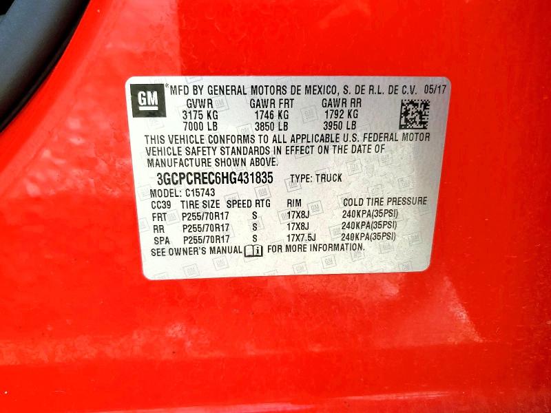 Продаж на аукціоні авто 2017 Chevrolet Silverado, vin: 3GCPCREC6HG431835, номер лоту: 58241126