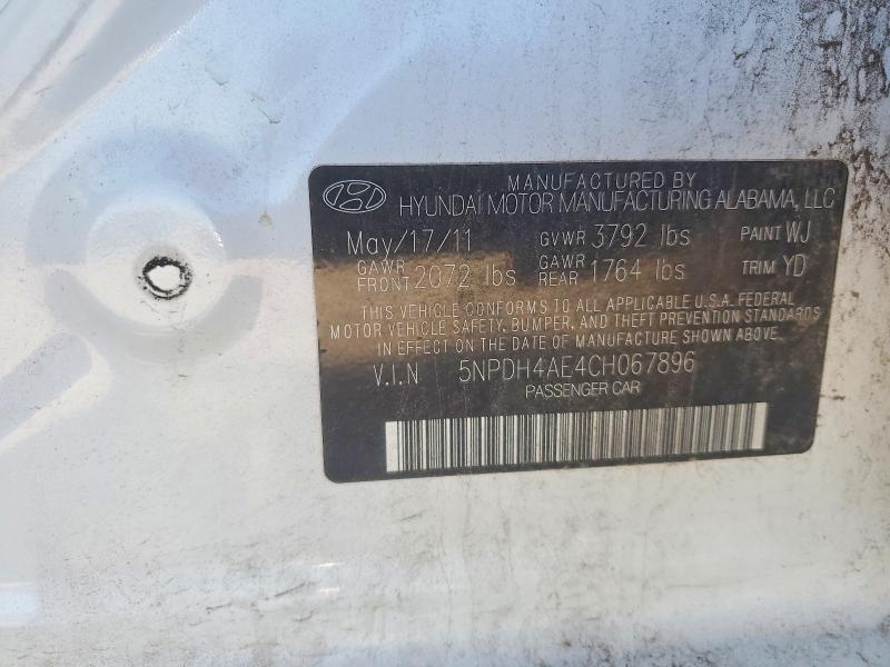 2012 Hyundai Elantra მანქანა იყიდება აუქციონზე, vin: 5NPDH4AE4CH067896, აუქციონის ნომერი: 57441186
