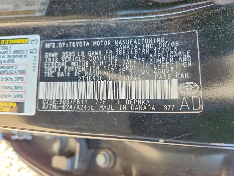Продаж на аукціоні авто 2007 Toyota Corolla, vin: 2T1BR30E07C719244, номер лоту: 56144056