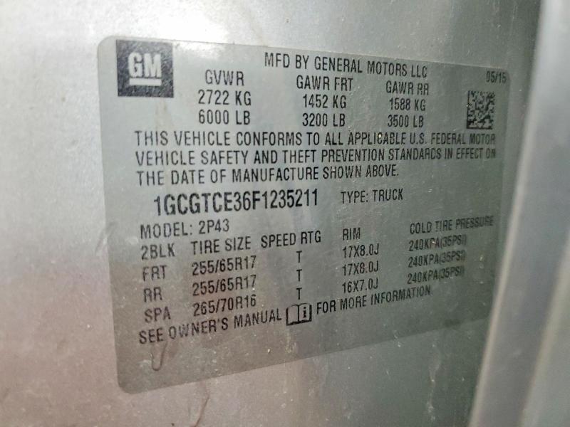 56457776 :رقم المزاد ، 1GCGTCE36F1235211 vin ، 2015 Chevrolet Colorado مزاد بيع