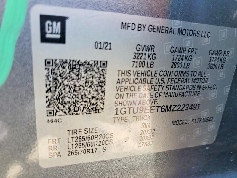 Aukcja sprzedaży 2021 Gmc Sierra, vin: 1GTU9EET6MZ223491, numer aukcji: 55475736