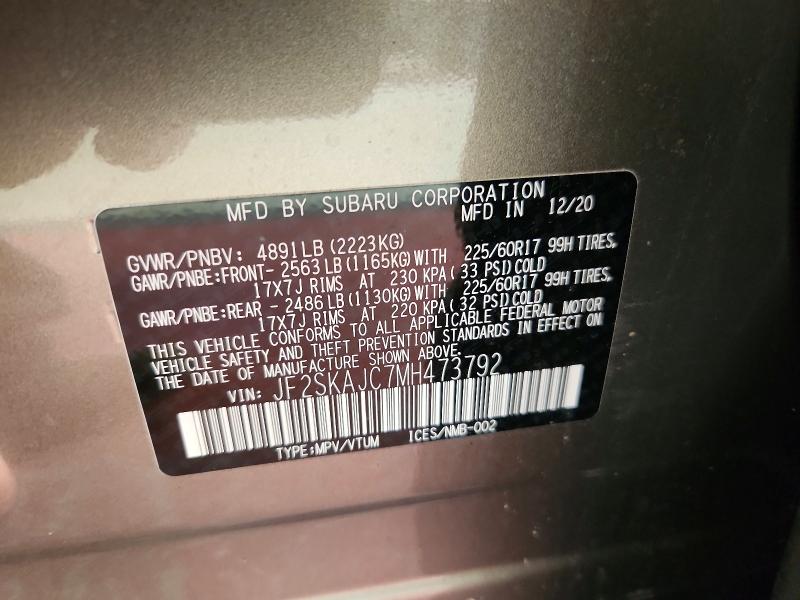 Auction sale of the 2021 Subaru Forester, vin: JF2SKAJC7MH473792, lot number: 57226856