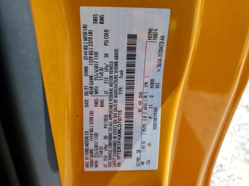Продаж на аукціоні авто 2021 Ford Ranger, vin: 1FTER1FHXMLD70715, номер лоту: 55748036