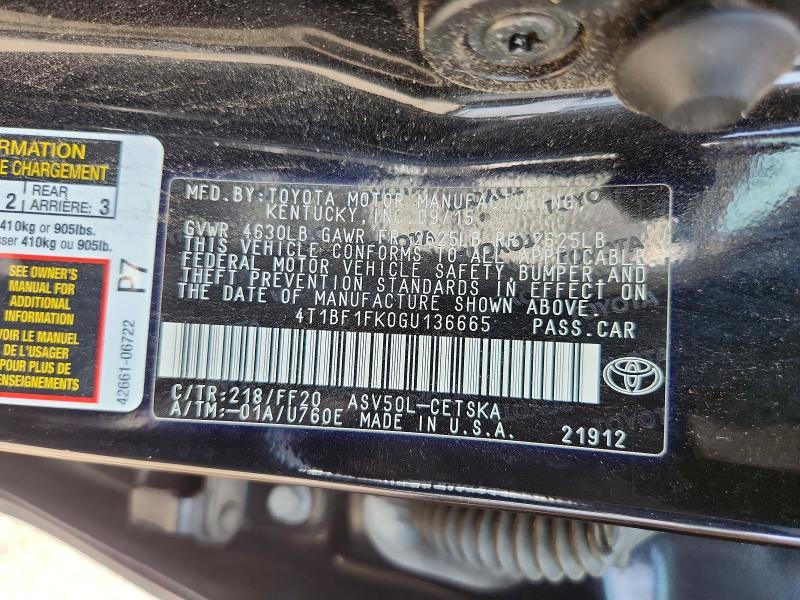 Продаж на аукціоні авто 2016 Toyota Camry, vin: 4T1BF1FK0GU136665, номер лоту: 58711066