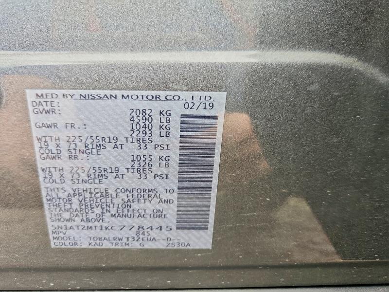 Aukcja sprzedaży 2019 Nissan Rogue, vin: 5N1AT2MT1KC778445, numer aukcji: 57009546