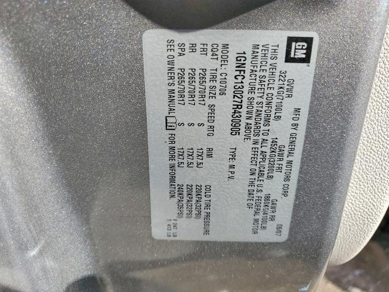Продаж на аукціоні авто 2007 Chevrolet Tahoe, vin: 1GNFC13027R430905, номер лоту: 56478036