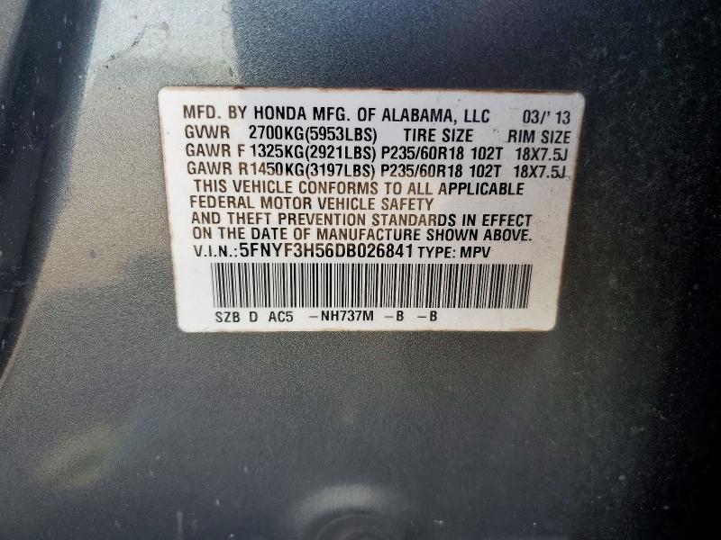 Продаж на аукціоні авто 2013 Honda Pilot, vin: 5FNYF3H56DB026841, номер лоту: 55925466