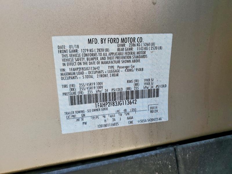 Auction sale of the 2018 Ford Taurus, vin: 1FAHP2F83JG113642, lot number: 58751566
