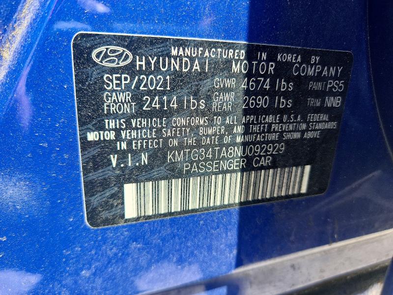 57035516 :رقم المزاد ، KMTG34TA8NU092929 vin ، 2022 Genesis G70 مزاد بيع