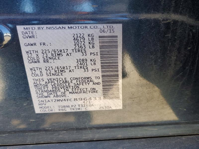 Продажа на аукционе авто 2015 Nissan Rogue, vin: 5N1AT2MV4FC896433, номер лота: 54699796