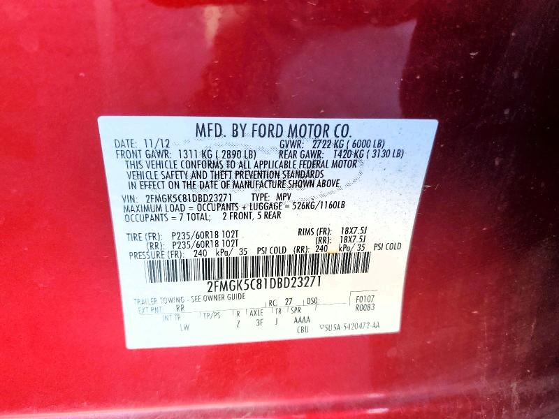 56141226 :رقم المزاد ، 2FMGK5C81DBD23271 vin ، 2013 Ford Flex مزاد بيع