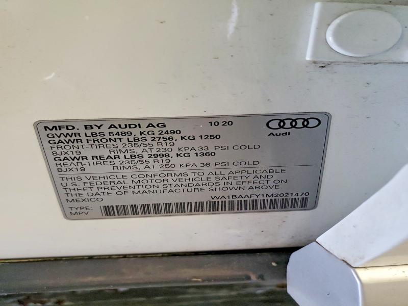 57531116 :رقم المزاد ، WA1BAAFY1M2021470 vin ، 2021 Audi Q5 مزاد بيع