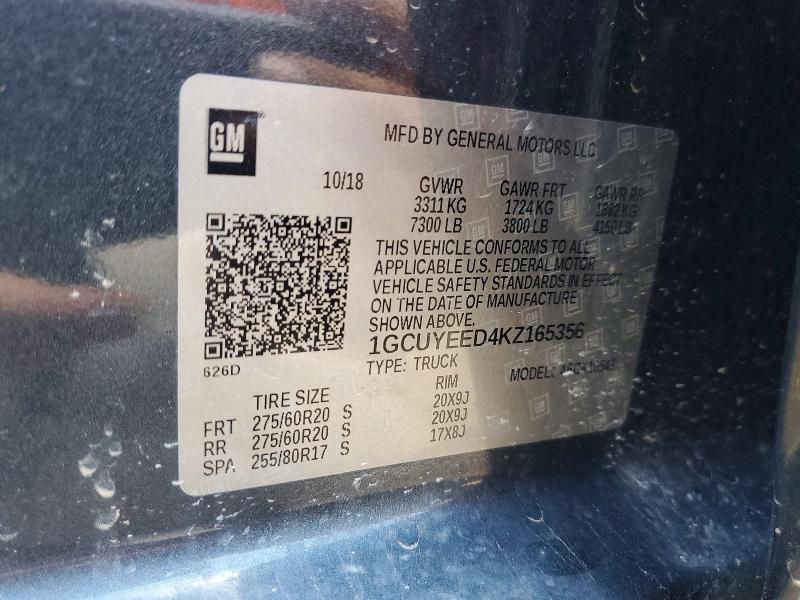 Aukcja sprzedaży 2019 Chevrolet Silverado, vin: 1GCUYEED4KZ165356, numer aukcji: 58069436