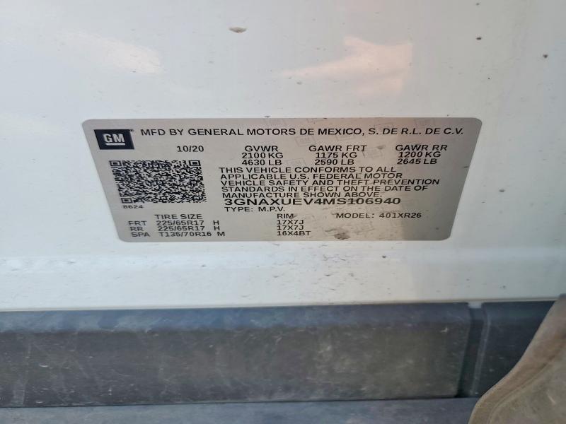 Продаж на аукціоні авто 2021 Chevrolet Equinox, vin: 3GNAXUEV4MS106940, номер лоту: 58096956