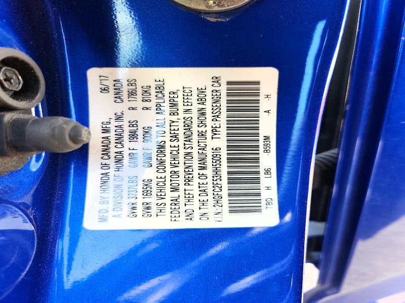 Aukcja sprzedaży 2017 Honda Civic, vin: 2HGFC2F53HH550916, numer aukcji: 59182376