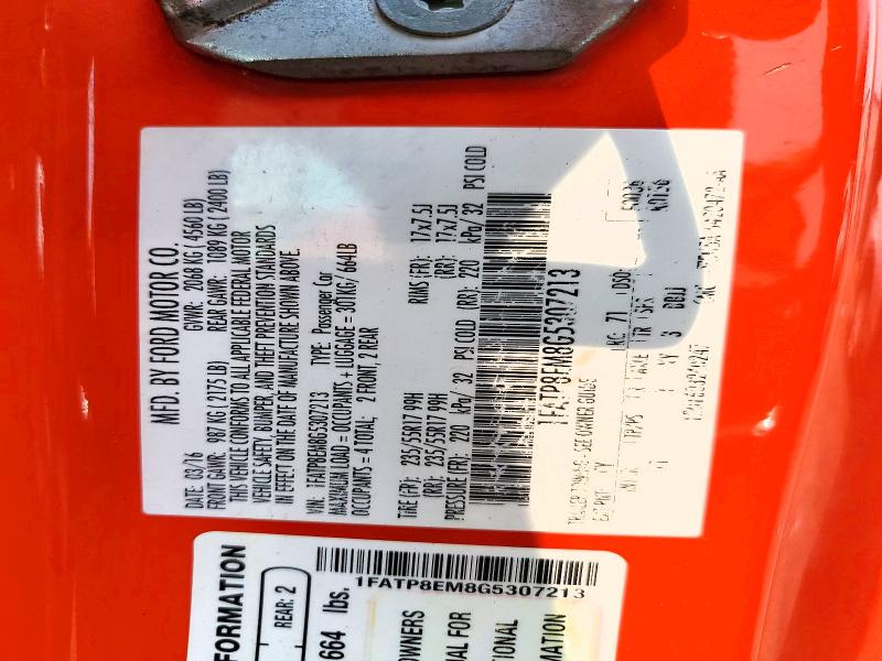 2016 Ford Mustang მანქანა იყიდება აუქციონზე, vin: 1FATP8EM8G5307213, აუქციონის ნომერი: 57897736