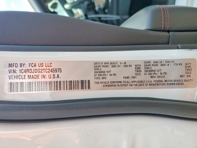 2026 Dodge Durango მანქანა იყიდება აუქციონზე, vin: 1C4RDJDG2TC245975, აუქციონის ნომერი: 57549246