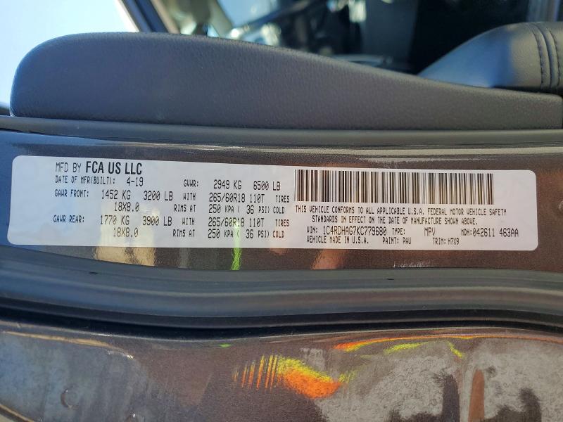 Aukcja sprzedaży 2019 Dodge Durango, vin: 1C4RDHAG7KC779680, numer aukcji: 57818296