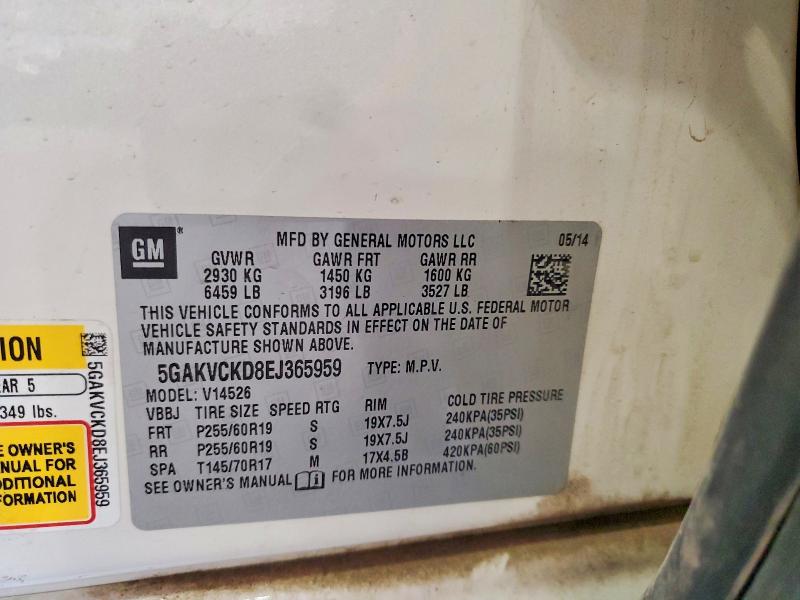 Aukcja sprzedaży 2014 Buick Enclave, vin: 5GAKVCKD8EJ365959, numer aukcji: 59000906