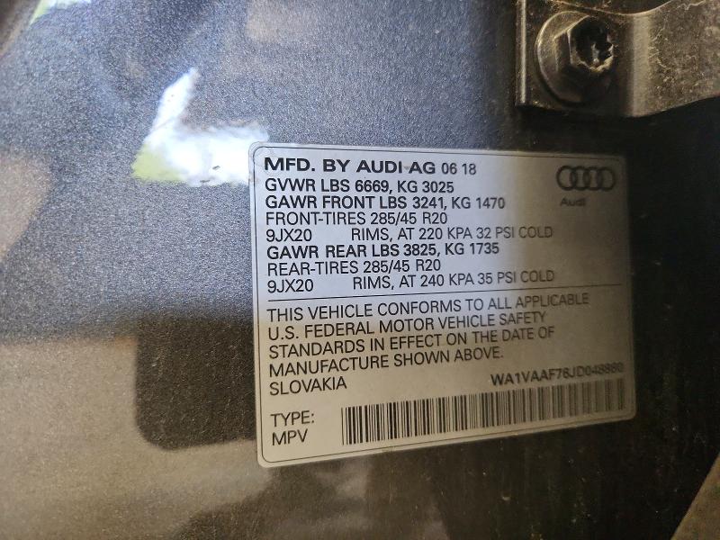 Продаж на аукціоні авто 2018 Audi Q7, vin: WA1VAAF76JD048880, номер лоту: 56344976