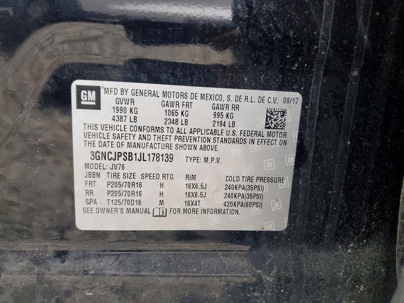 Aukcja sprzedaży 2018 Chevrolet Trax, vin: 3GNCJPSB1JL178139, numer aukcji: 58283246