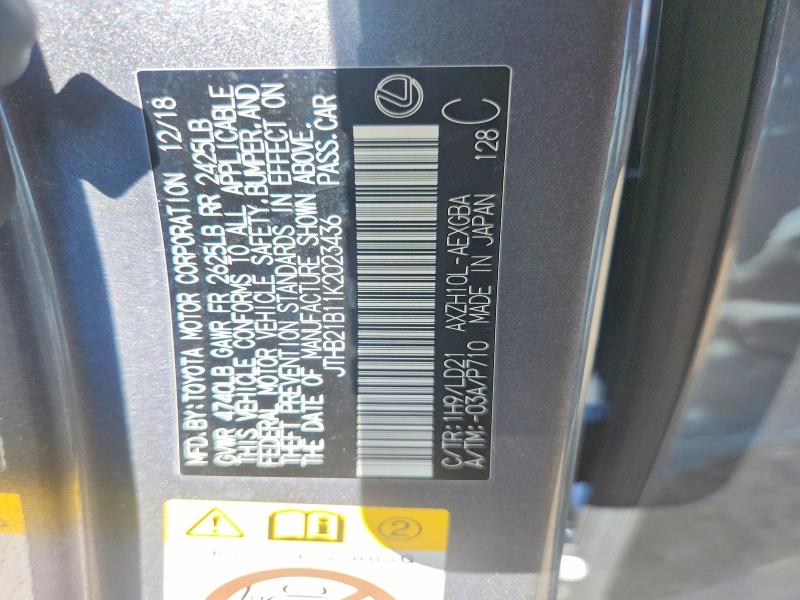 2019 Lexus Es მანქანა იყიდება აუქციონზე, vin: JTHB21B11K2023436, აუქციონის ნომერი: 58581926