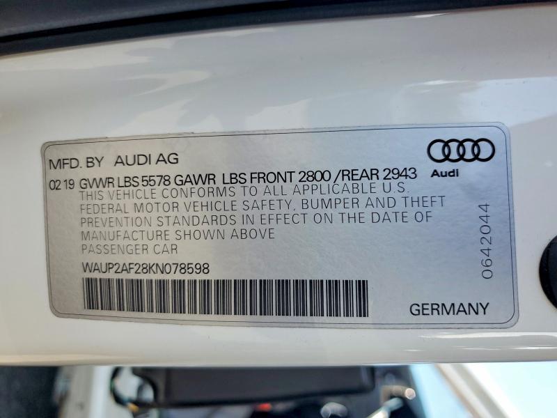 55428746 :رقم المزاد ، WAUP2AF28KN078598 vin ، 2019 Audi A7 مزاد بيع