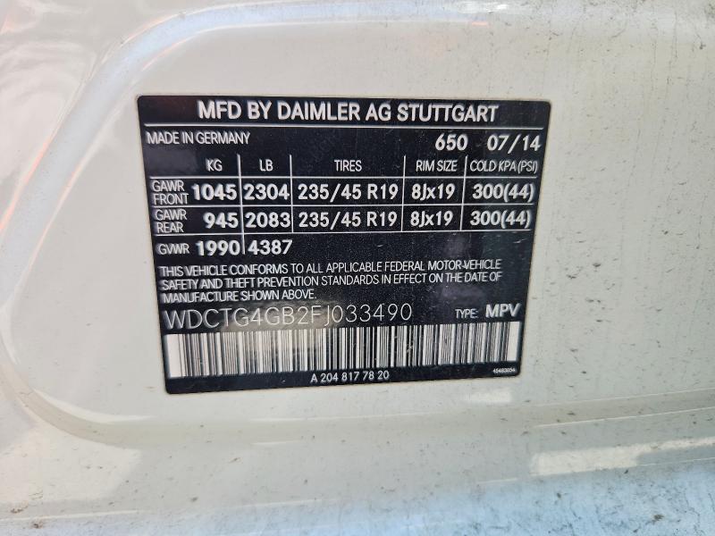 56079926 :رقم المزاد ، WDCTG4GB2FJ033490 vin ، 2015 Mercedes-benz Gla مزاد بيع