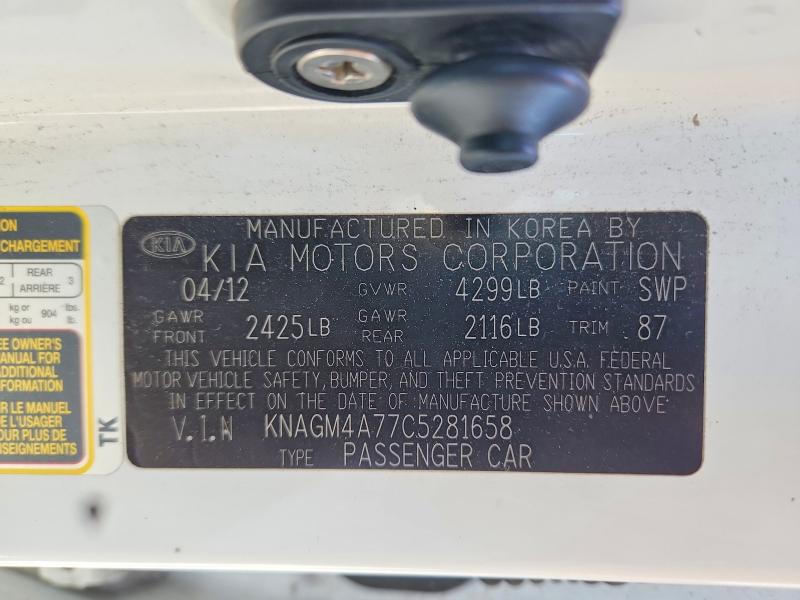 Auction sale of the 2012 Kia Optima, vin: KNAGM4A77C5281658, lot number: 59140376