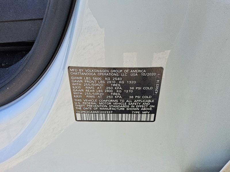 2021 Volkswagen Atlas Cross Sport მანქანა იყიდება აუქციონზე, vin: 1V2PE2CA9MC202337, აუქციონის ნომერი: 56502576