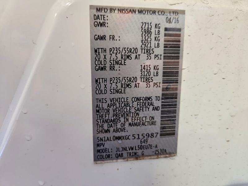 Aukcja sprzedaży 2016 Infiniti Qx60, vin: 5N1AL0MMXGC515987, numer aukcji: 56228196