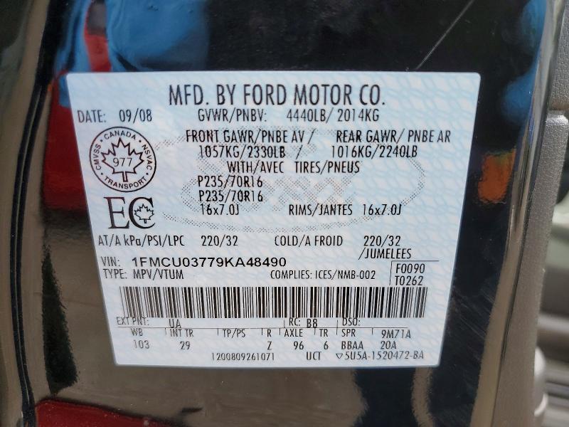 55242276 :رقم المزاد ، 1FMCU03779KA48490 vin ، 2009 Ford Escape مزاد بيع