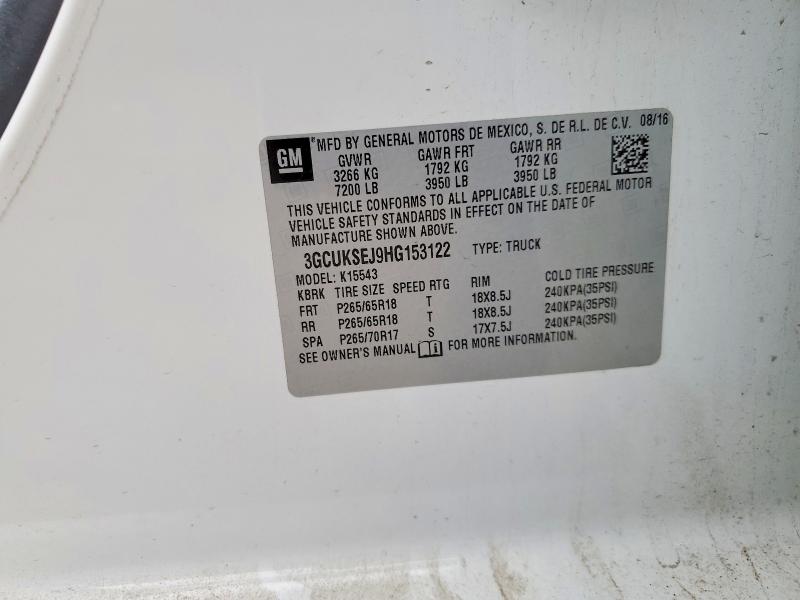 Aukcja sprzedaży 2017 Chevrolet Silverado, vin: 3GCUKSEJ9HG153122, numer aukcji: 58121316