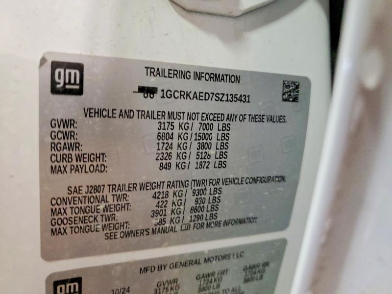 2025 Chevrolet Silverado მანქანა იყიდება აუქციონზე, vin: 1GCRKAED7SZ135431, აუქციონის ნომერი: 57241506