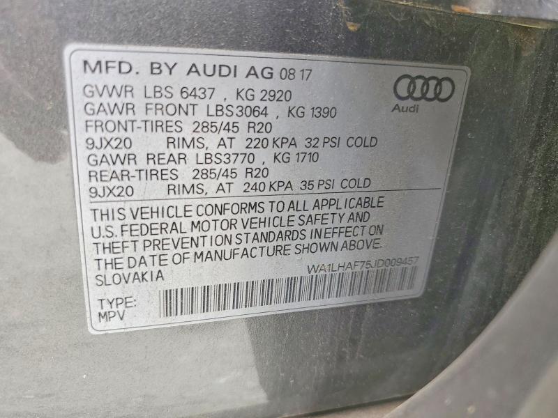 56160396 :رقم المزاد ، WA1LHAF75JD009457 vin ، 2018 Audi Q7 مزاد بيع