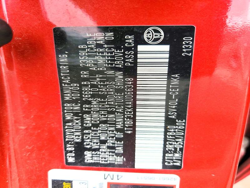 2010 Toyota Camry მანქანა იყიდება აუქციონზე, vin: 4T1BF3EK4AU066348, აუქციონის ნომერი: 56522096