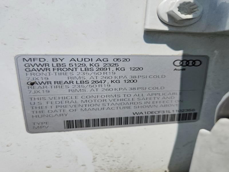 55453826 :رقم المزاد ، WA1DECF31L1102356 vin ، 2020 Audi Q3 مزاد بيع