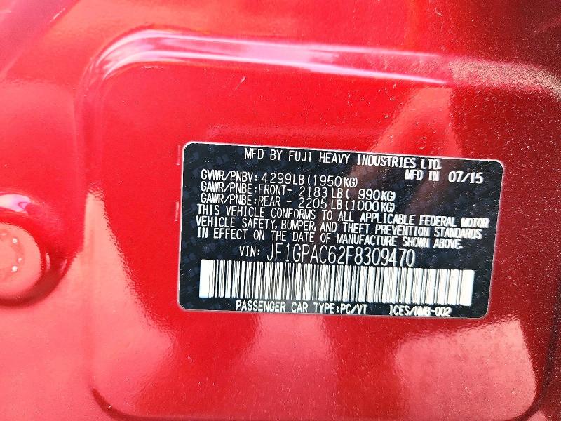 Aukcja sprzedaży 2015 Subaru Impreza, vin: JF1GPAC62F8309470, numer aukcji: 57821276