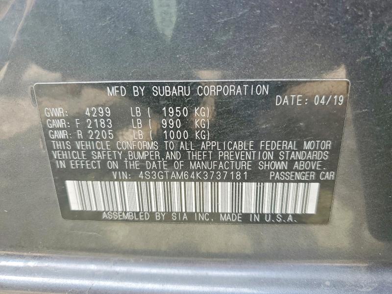 Aukcja sprzedaży 2019 Subaru Impreza, vin: 4S3GTAM64K3737181, numer aukcji: 56763636