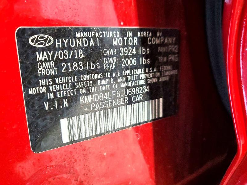 2018 Hyundai Elantra მანქანა იყიდება აუქციონზე, vin: KMHD84LF6JU698234, აუქციონის ნომერი: 58268406