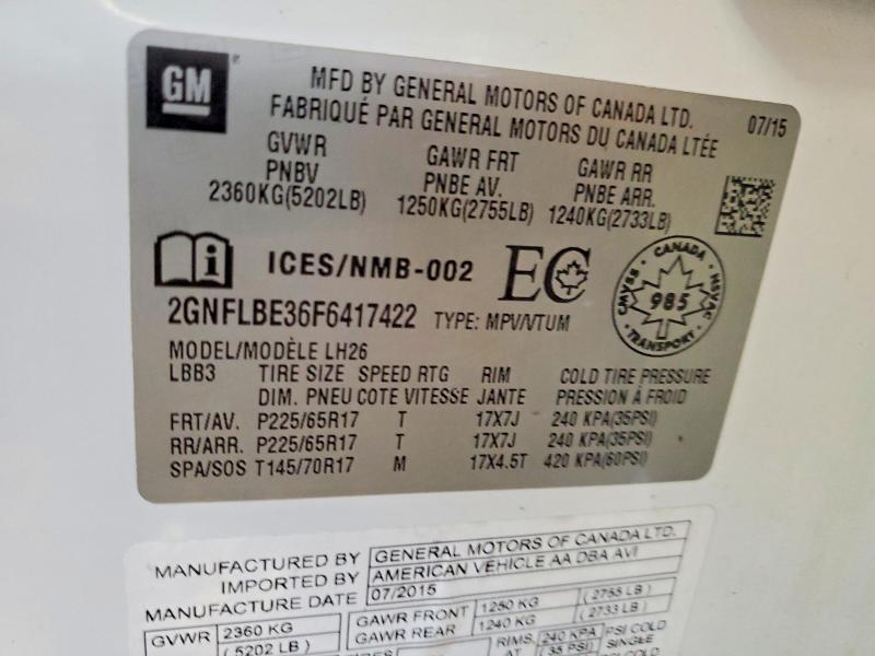 59362686 :رقم المزاد ، 2GNFLBE36F6417422 vin ، 2015 Chevrolet Equinox مزاد بيع