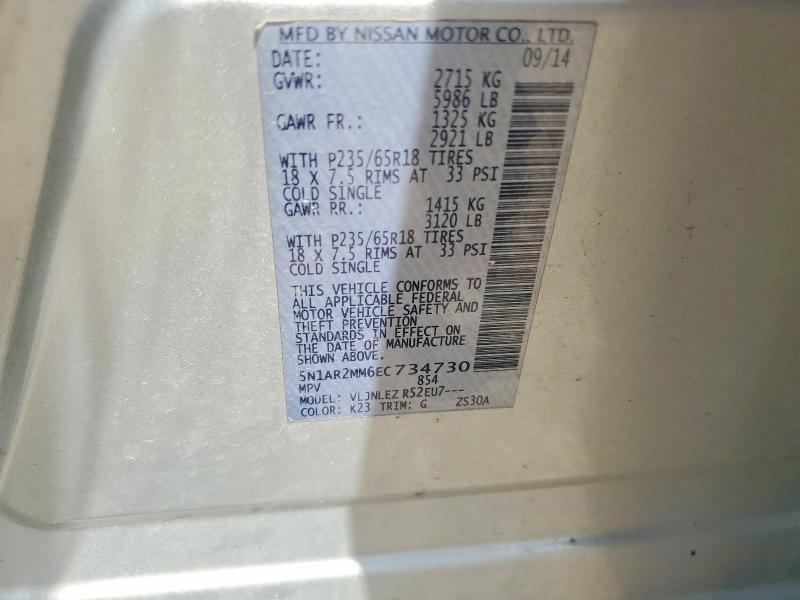 Aukcja sprzedaży 2014 Nissan Pathfinder, vin: 5N1AR2MM6EC734730, numer aukcji: 55505936