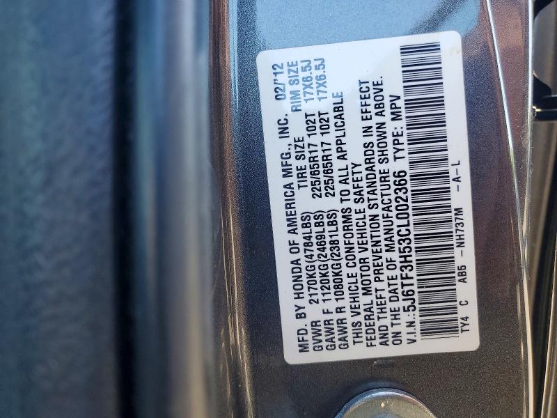 55941296 :رقم المزاد ، 5J6TF3H53CL002366 vin ، 2012 Honda Crosstour مزاد بيع